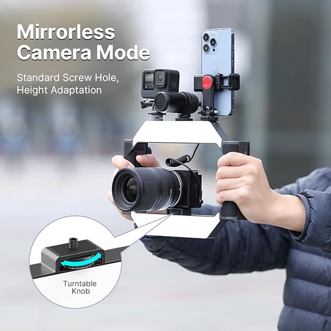 ULANZI Smartphone Video Rig w Light and Remote Control for Videomaker Filming Maker Video grapher, U-Rig Light Handheld Square Ring Light Phone Video Making Stabilizer Grip Cage w Cold Shoe Mount