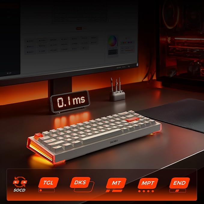 DAREU COOL68 60% Wired Gaming Keyboard, Rapid Trigger Magnetic Switch Keyboard with 8000Hz Polling Rate, Adjustable Actuation, 0.1ms Latency, SOCD, Gasket Mount, Hot swappable, RGB Light