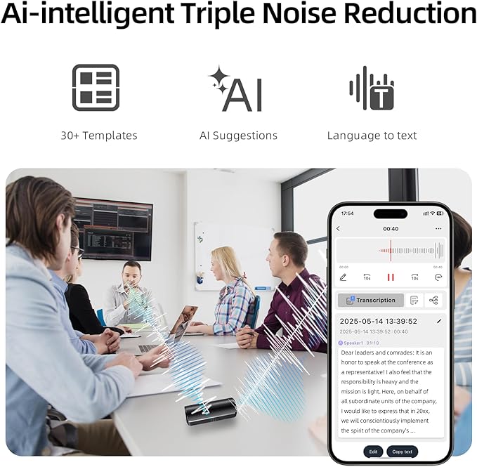 128G Magnetic AI Magnetic Voice Recorder with GPT-4.0 Powered Transcription & Translation Recording Device,Audio Recorder with App Editing & File Management,400 Free Minutes of AI Transcription/Month