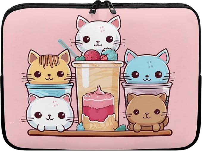 Cute Cat Laptop Sleeve for Women Girls 15 inch Laptop Protector with Multiple Uses Lap Top Case Lightweight Computer Carrying Case Kawaii Tablet Bag for Daughters Pink