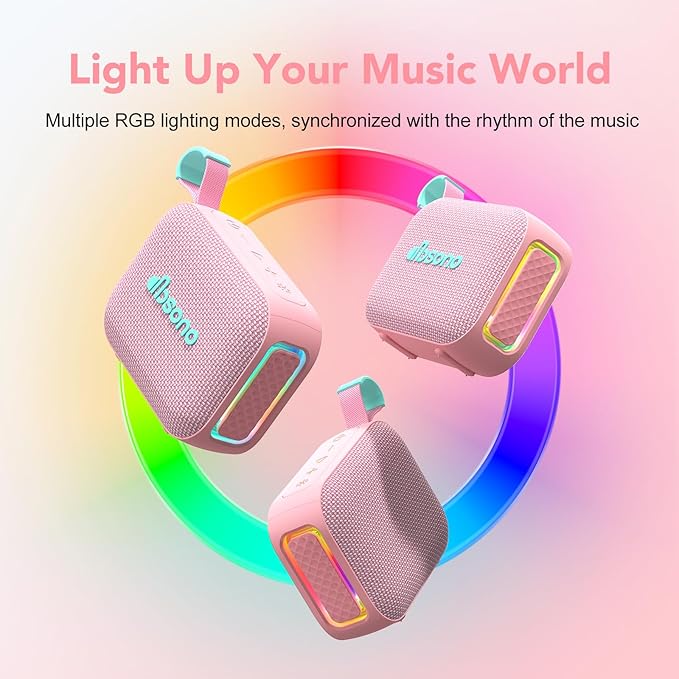 Portable Bluetooth Speaker Waterproof Gift: IPX5 HD Sound Up to 24H Playtime, TWS Pairing, Wireless Speakers with Lights, Mom Gifts, Outdoor|Travel| Camping|Pool|Beach Essentials Accessories-Pink