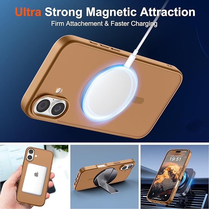 SUPFINE Magnetic for iPhone 17 Case (Compatible with MagSafe)(Military Grade Drop Protection) Translucent Matte Shockproof with Anti-Fingerprint Phone Cover 2025,Brown