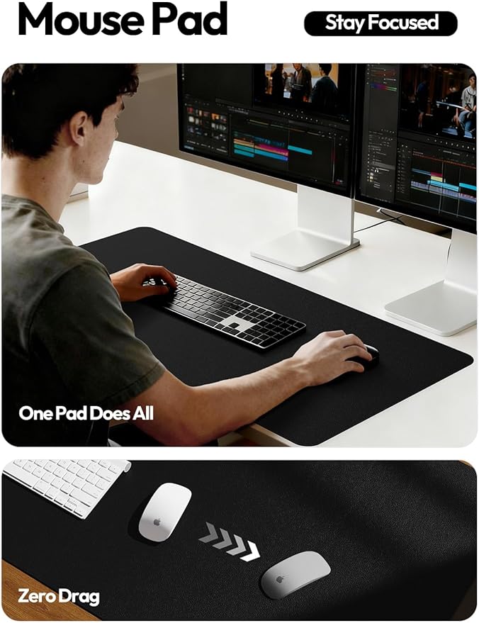 YSAGi Leather Desk Pad Protector, Office Desk Mat, Large Mouse Pad, Non-Slip PU Leather Desk Blotter, Laptop Desk Pad, Waterproof Desk Writing Pad for Office and Home (Black, 55" x 24")