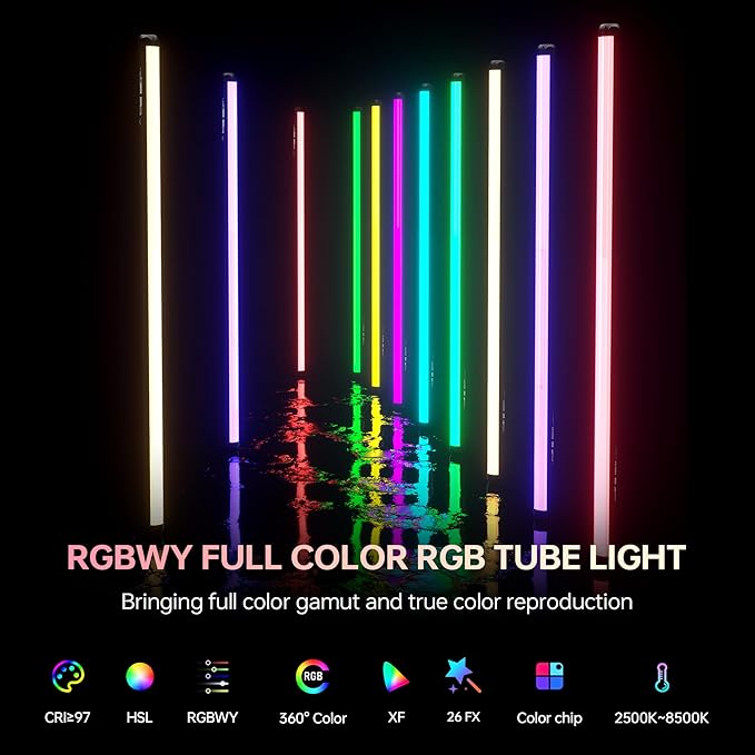 VILTROX K90 2 Pack RGB Tube Light, 30W 38inch Large RGBWY Photography LED Video Stick Light Wand with APP/2.4G/Remote Control, CRI 97+, 26 Scenes, 2500K-8500K, 14.8V/3300mAh Battery, Magnetic Chip