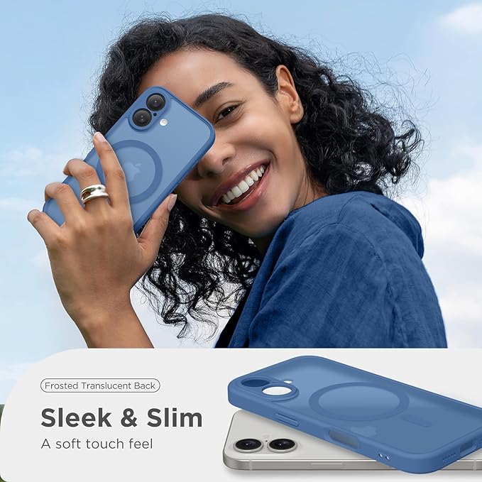 CAPRARO Magnetic Compatible with iPhone 16 Case, Upgraded [Full Camera Protection] [Compatible with MagSafe] Protective Translucent Matte Women Girl Phone Case Cover, Lake Blue