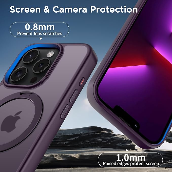 CACOE Magnetic Case for iPhone 13 Pro 6.1 inch with 360 Rotatable Ring Stand, Compatible with MagSafe Car Phone Mount, Cover Phone Holder for Desk Meeting/Videos（Dark Purple）