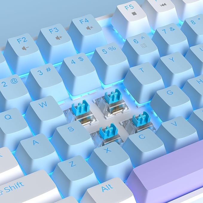 MageGee 75% Mechanical Gaming Keyboard, Blue Switch, LED Blue Backlit, 87 Keys Compact TKL Wired Keyboards for Windows Laptop PC Gamer - Blue/White