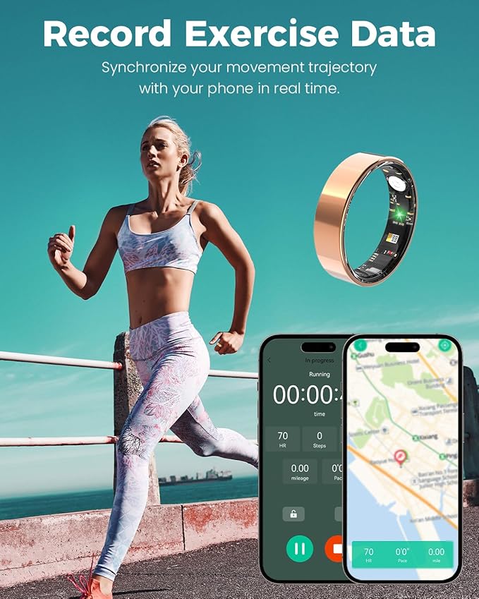 Smart Ring for Women Men Fitness Tracker with Blood Oxygen,Heart Rate,Sleep Monitoring,Step Counting,for iPhone and Android,Waterproof smart blood pressure monitor,No Subscription Fees (Rose Gold, 9)