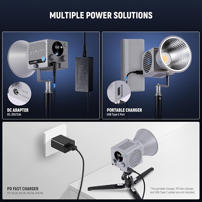 NEEWER HS60B Mini Video Light with App Control, 60W Handheld Portable Bi Color COB LED Continuous Output Lighting with 35000lux/1m 2700-6500K 0-100% PWM Dimming CRI/TLCI 97+ 12 Scenes USB Type C