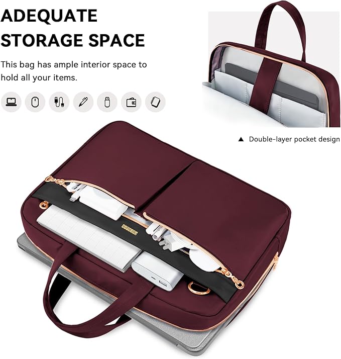 Ferkurn Laptop Bag Case Women Men Computer Bag Compatible with MacBook/HP/LG/Dell, Shoulder Strap Slim Carrying Messenger Briefcase, Wine Red, 14 Inch