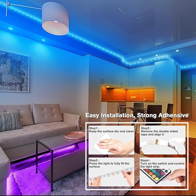 dalattin Led Lights for Bedroom 130ft(2 Rolls of 65.6ft), Led Lighting with Remote&App Control, Color Changing Led Lights for Room, RGB Led Strip Lights Music Sync, Home Decor, 24V Power Supply