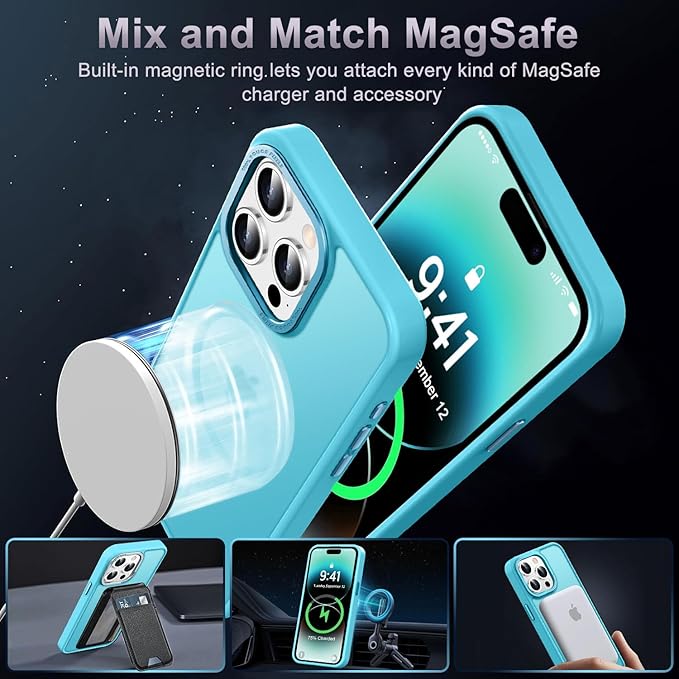 Newfuture Designed for iPhone 14 Pro Max Case with Magnetic [13 FT Military Drop Protection] [Compatible with Magsafe] Slim Translucent Matte Shockproof with Anti-Fingerprint Phone Case, Lake Blue