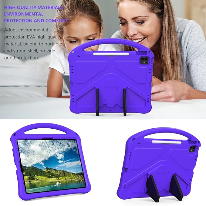 Dteck for iPad Air 13 Inch M2 2024/iPad Pro 13 inch 2024 M4 Kids Case/iPad Pro 12.9 Cover 6th/5th/4th/3rd Gen 2022/2021/2020/2018 with Pencil Holder Handle Stand EVA Protective Girl Boy Case,Purple