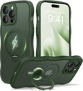 CAPRARO for iPhone 14 Pro Max Case with 360° Spin Magnetic Stand for Women, [Compatible with MagSafe] [Full Camera Protection] Cute Wave Translucent Matte Case for iPhone 14 Pro Max, Dark Green