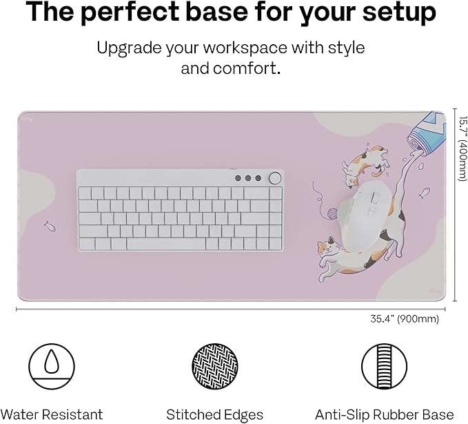 Pixio Mouse Pads - 36 x 16 inch XXL Milky Cats Pink Multifunctional Large Desk Mats for Gaming, Office, Desktop Anti-Slip Waterproof Washable Computer Mouse Mat
