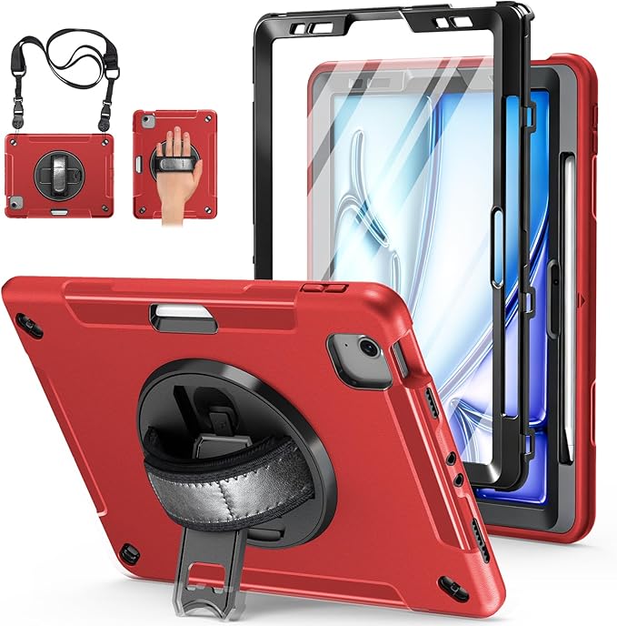 Case for iPad Air 11 M4 2026/ M3 2025/ M2 2024: TPU Cover for iPad Air 5th & 4th Generation 10.9 Inch (2020/2022) with Screen Protector- Stand- Handle- Shoulder Strap- Pencil Holder