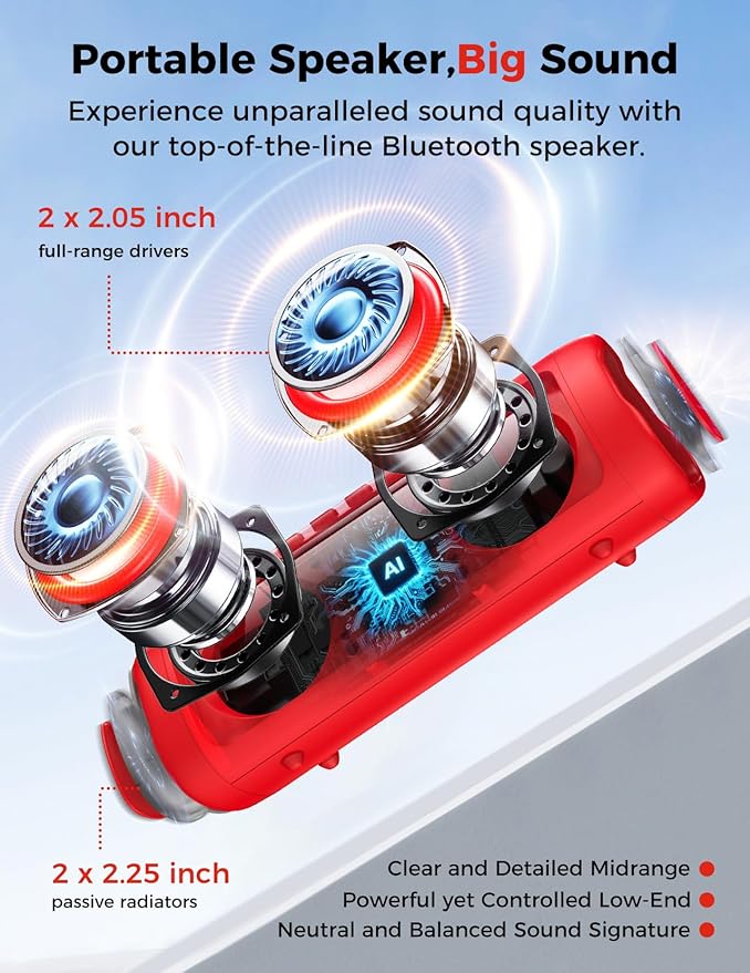 BolaButty Bluetooth Speaker Portable Wireless, IPX5 Waterproof, Up to 20H Playtime, TWS Pairing, BT5.3, for Home/Party/Outdoor/Camping/Beach Essentials, Birthday Gift (Red)
