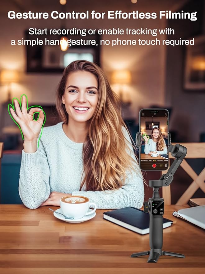 AOCHUAN Gimbal Stabilizer for iPhone w/Bluetooth Remote, 3-axis Phone Stabilizer w/7.8” Extension Rod, AI Face Tracking Smartphone Gimbal, Gesture Control for Video Shooting - Smart V8 Kit Black