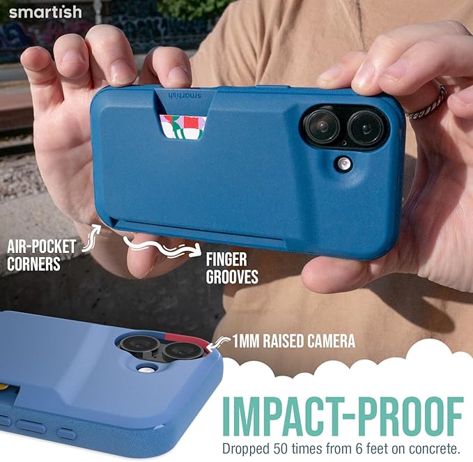 Smartish® iPhone 16 Plus Wallet Case - Wallet Slayer Vol. 1 [Slim + Protective] Credit Card Holder - Drop Tested Hidden Credit Card Slot Cover for Apple iPhone 16 Plus - Blues on The Green