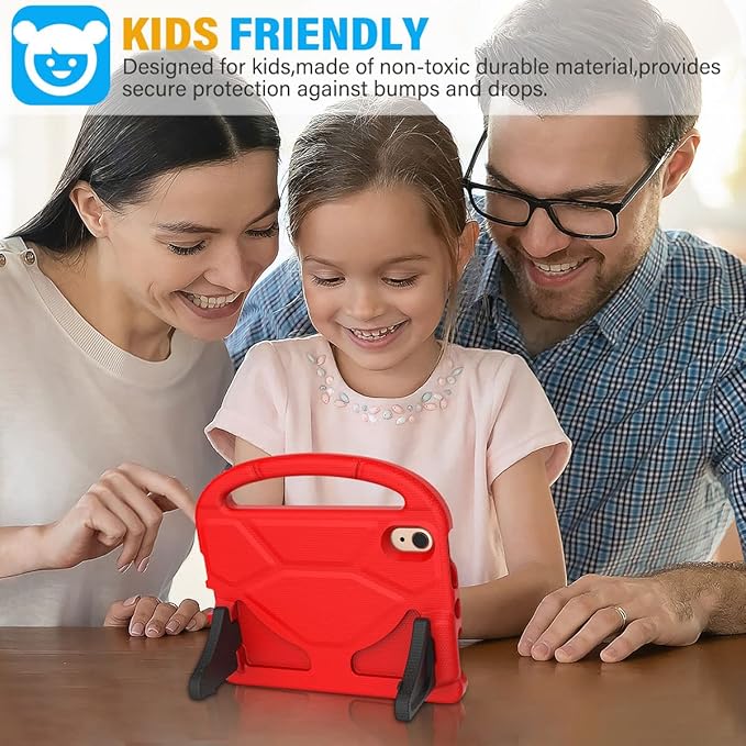 SUPLIK Kids Case for iPad mini 7 (A17 Pro) 2024 & iPad mini 6 (A15) 2021, 8.3-inch iPad mini 6th/7th Generation Case with Screen Protector, Durable Shockproof Kids Cover with Handle Stand, Red
