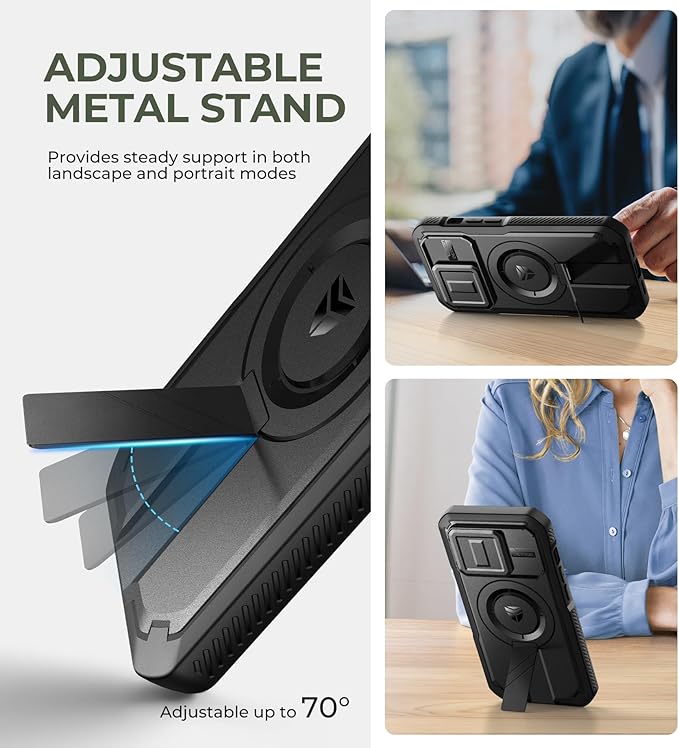Dexnor for iPhone 14 Pro Case with Slide Camera Cover & Adjustable Kickstand & Privacy Screen Protector, Compatible with MagSafe Rugged Bumper Case Magnetic Protective Cover 6.1 Inch,Black
