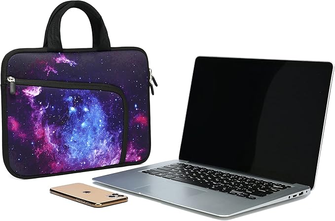 14 15 15.4 15.6 inch Laptop Handle Bag Computer Protect Case Pouch Holder Notebook Sleeve Neoprene Cover Soft Carrying Case with Extra Pockets For Dell Lenovo HP Chromebook (Purple Galaxy 1)