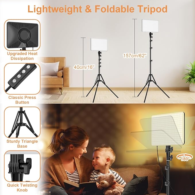 2-Pack LED Video Lighting Kit, Anautin 15W/1700Lux Photography Lighting with Tripod Stand, 2500-8500K Dimmable Streaming Light for Video Recording, Gaming, Podcast, Barber, Salon, TikTok, YouTube