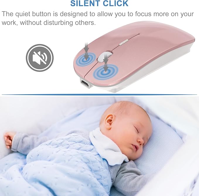 Bluetooth Wireless Mouse for MacBook Air Mac Pro Laptop Computer iPad Pad PC Laser Optical Rechargeable Mini Slim Silent Mouse Widely Used Desktop Hp iMac (Rose Gold)