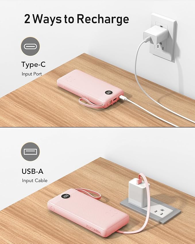 VEEKTOMX Portable Charger Built-in Cables, Power Bank for iPhone, Fast Charge USB C Battery Pack Travel Essentials Powerbank Compatible with iPhone 17/16/15/14, Samsung S25/24