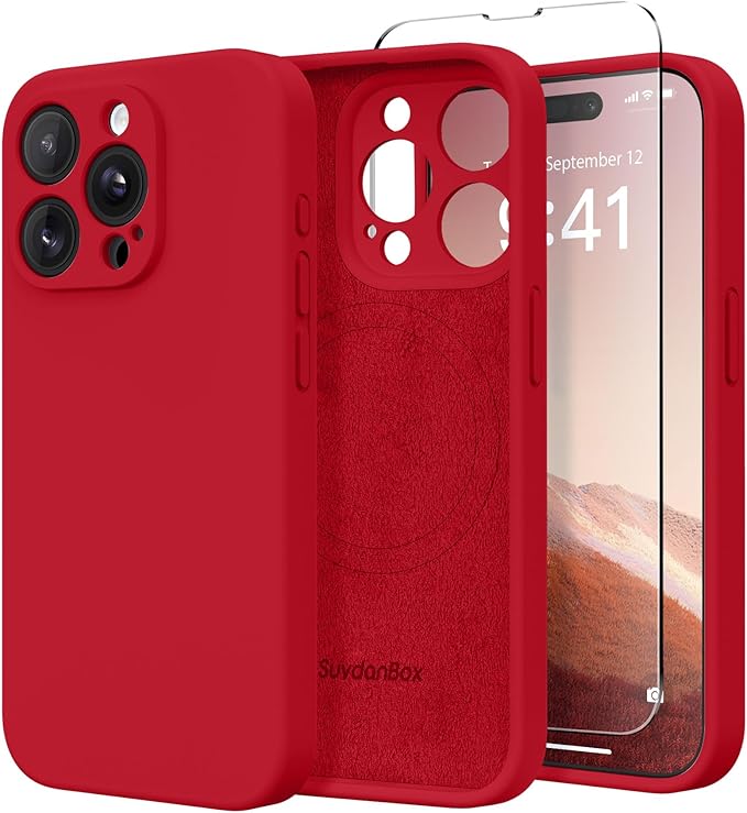 Magnetic for iPhone 13 Pro Case, Compatible with MagSafe, [Full Camera Protection][Screen Protector] Silicone Shockproof Protective Phone Case for iPhone 13 Pro 6.1", Deep Red