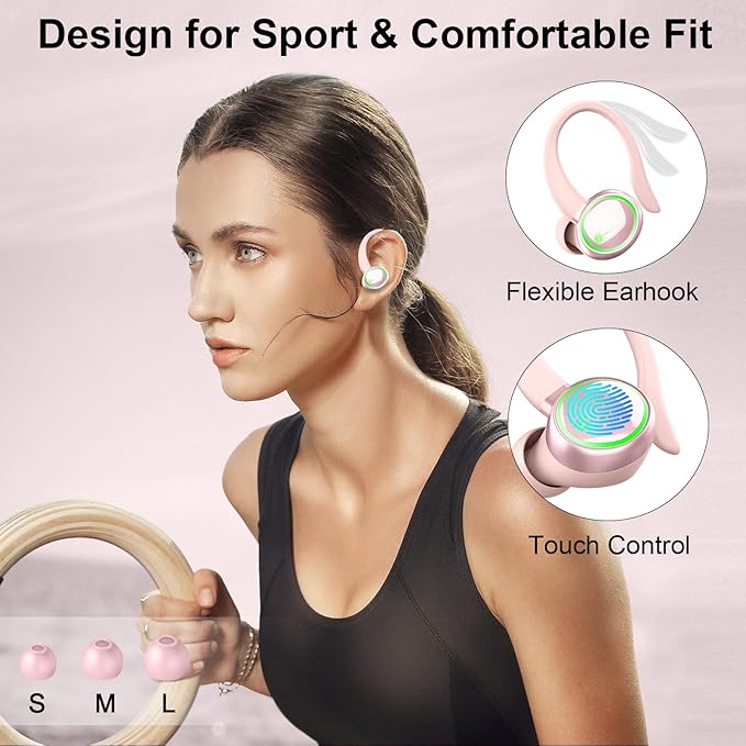 Matast Wireless Earbuds, Bluetooth Headphones Sports, IP7 Waterproof Headset with Earhook Workout, 50H Playback Over-Ear Buds with ENC Noise Cancelling Mic, Deep Bass Fitness Earphones Gym Running