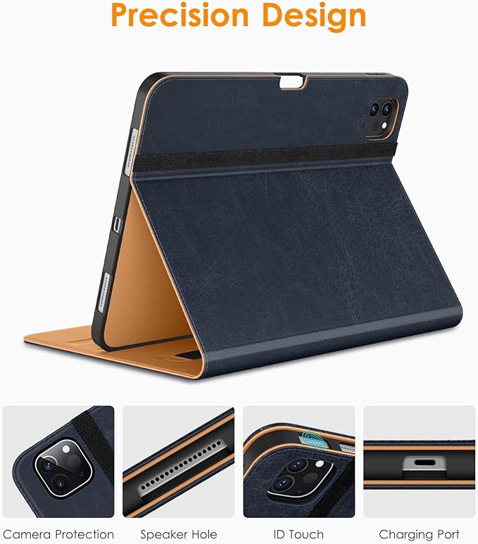 DTTO iPad Pro 12.9 6th / 5th / 4th / 3rd Generation Case 2022/2021/2020/2018, Premium Leather Folio Stand Cover with Built-in Apple Pencil Holder -Auto Wake/Sleep and Multi Viewing Angles,Blue