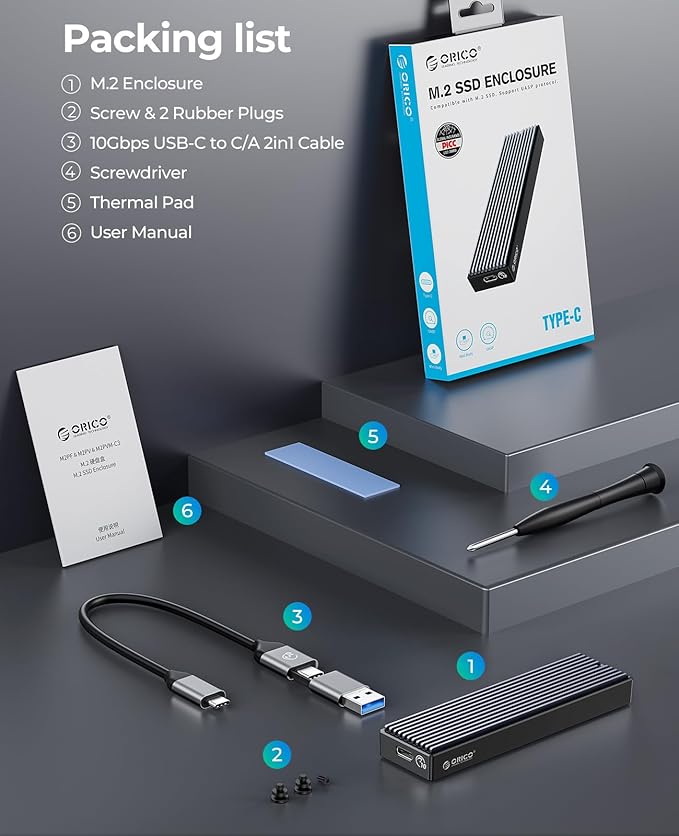 ORICO M.2 NVMe SSD Enclosure, USB 3.1 Gen 2 (10 Gbps) PCIe External Adapter NVMe Case for 2230/2242/2260/2280 M.2 SSD up to 8TB, UASP Supported - M2PV