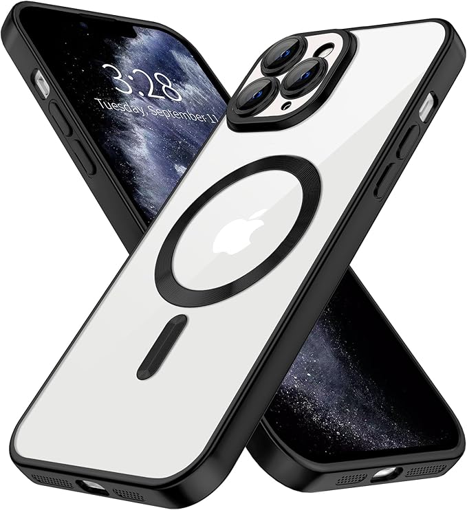 Hython Magnetic Clear for iPhone 11 Pro Case with Camera Lens Protector [Compatible with MagSafe] Luxury Plating Edge Slim Soft TPU Cover Protective Phone Case for iPhone 11 Pro 5.8", Matte Black