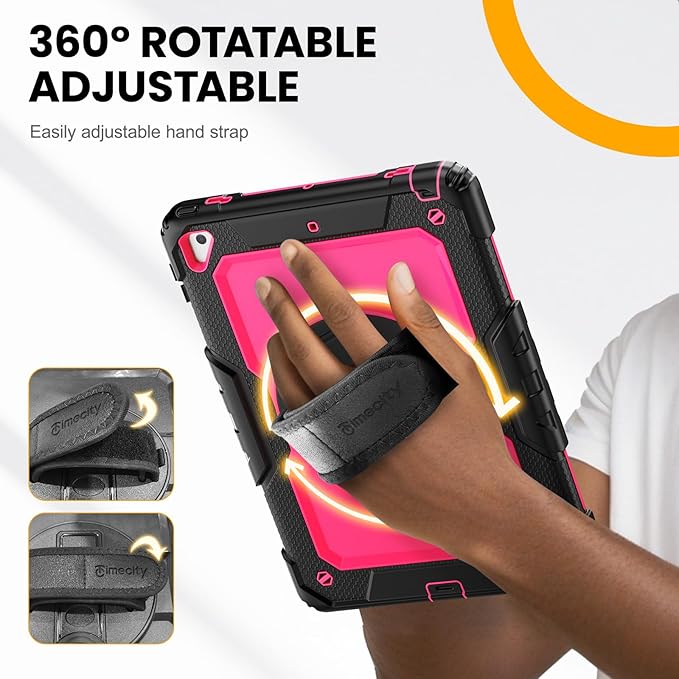 Timecity Case for iPad Air2/ for iPad 6th/5th Generation 2018 2017, for iPad Pro 9.7 Case, with Screen Protector Pencil Holder Rotating Stand/Strap Full-Body Silicone+PC Protective Case- Rose