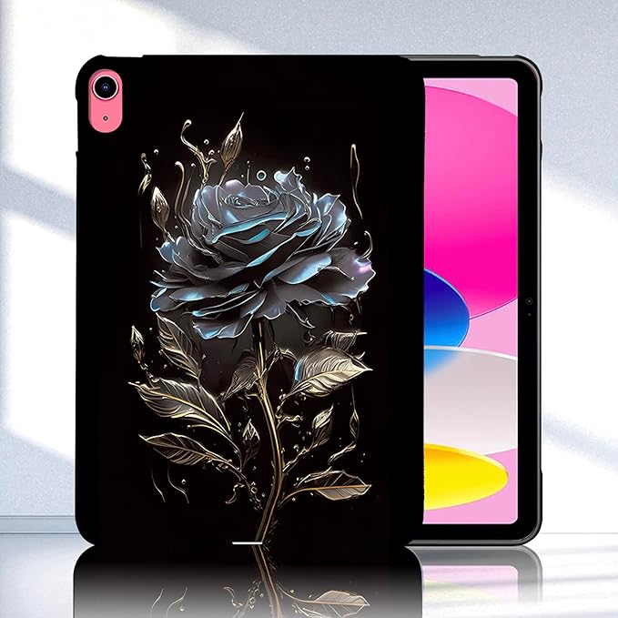 for Apple iPad (A16) 11th Generation Case 11 inch 2025 & iPad 10th Generation Case 10.9 inch 2022, Lightweight Soft TPU Back Shockproof Cover Silicone Bumper Shell, Black Rose Flower