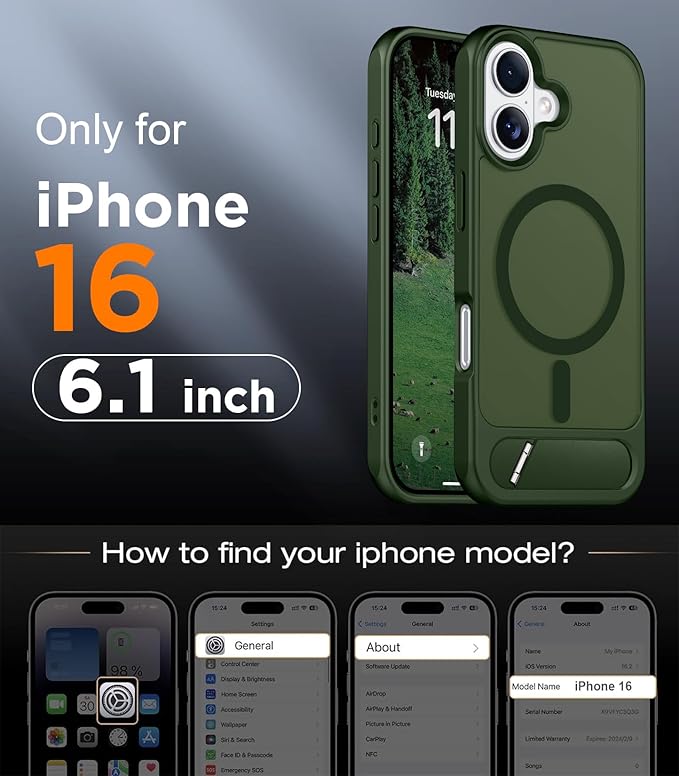 Magnetic Compatible with iPhone 16 Case, [Built-in Invisible Kickstand][Compatible with MagSafe][Military Grade Shockproof] Slim Translucent Matte Phone Case for iPhone 16 6.1"