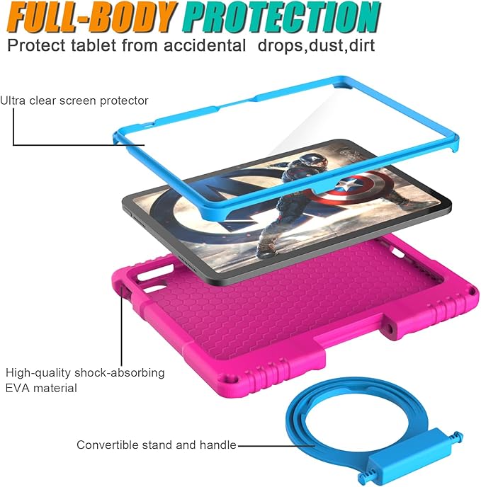 Kids Case for iPad 10th Generation 10.9-inch (2022) & iPad Air 11-inch M2 (2024) & iPad Pro 11-inch M4 (2024), Lightweight Shockproof Case Built-in Screen Protector with Handle Stand, Pink