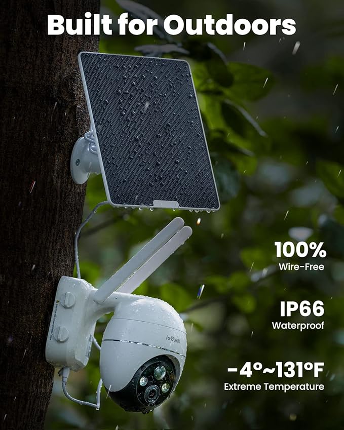 ieGeek 4G LTE Cellular Solar Security Camera Wireless Outdoor,No WiFi Battery Powered Cam with Solar Panel&Memory Card&SIM Card, Siren Alarm & Spotlight,AI Detection,2K Color Night Vision,US Version