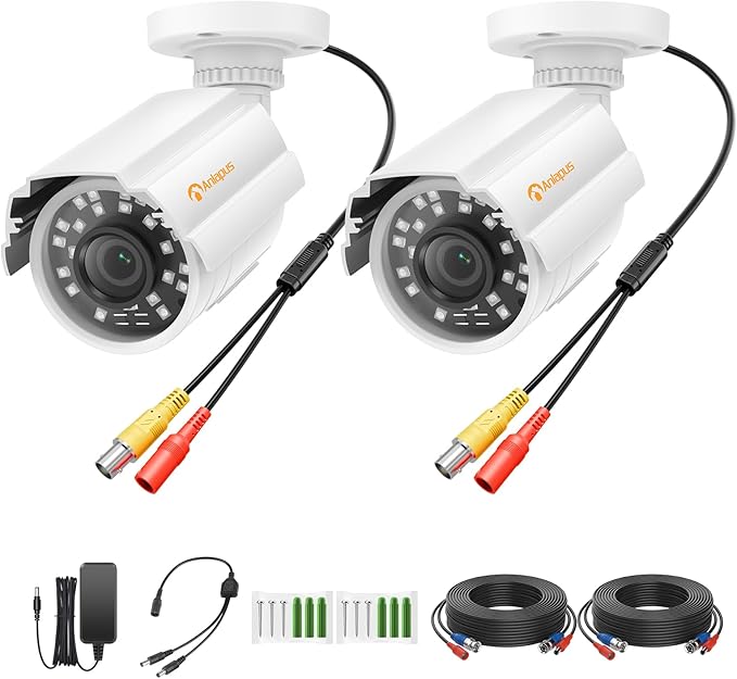 Anlapus 2 Pack 1080P HD Security Cameras, 80ft Night Vision, IP66 Weatherproof, 2MP Outdoor Indoor Home Surveillance CCTV Bullet Camera for 1080P/5MP/4K Analog DVR Systems