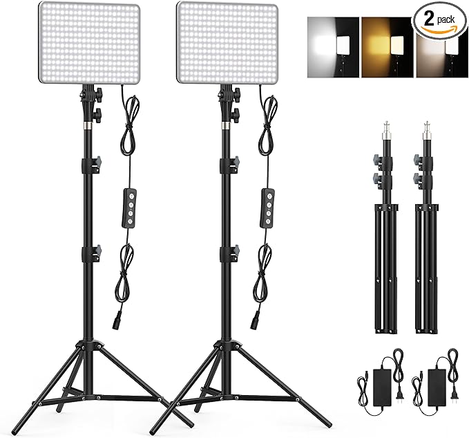 30W Upgraded Photography Lighting Kit, Anautin 2-Pack LED Video Lighting for Video Recording, 3700Lux Studio Lights with Tripod Stand for Photography, Streaming, Gaming, Podcast, Filming, Vlogging