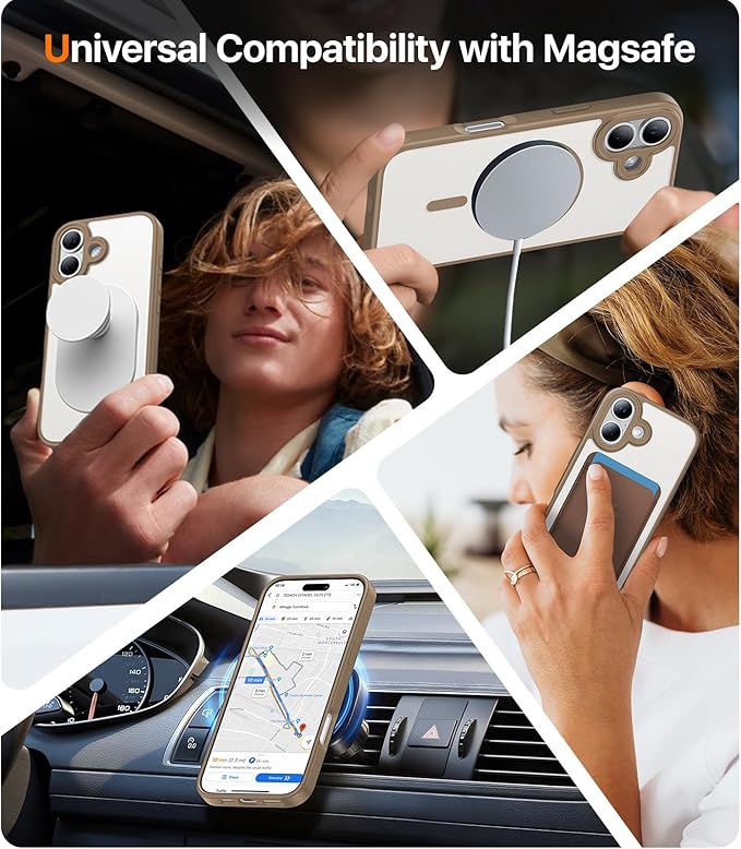 Magnetic for iPhone 17 Case,[Anti-Slip][Compatible with MagSafe][Military Grade Drop Protection] Shockproof Protective Translucent Matte Phone Case for iPhone 17 Case,Brown