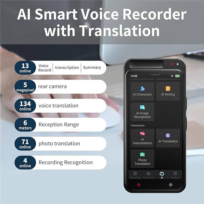 AI Voice Recorder with Playback, Digital Voice Recorders, Smart Digital Audio Recorder with Transcription to Text, 80GB Large Memory Recording Device for Meetings Lectures Interviews