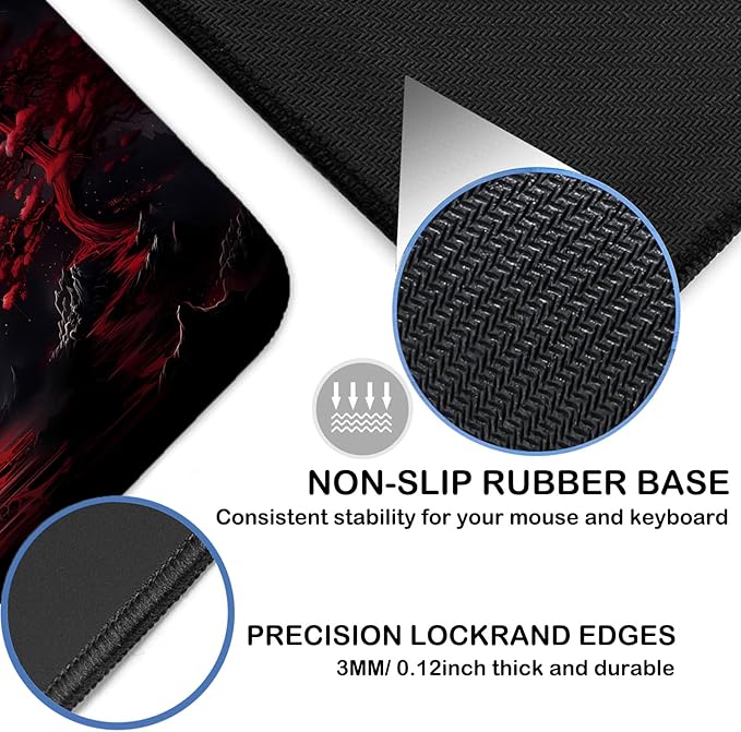 Japanese Mouse Pad, Large Japanese Desk Mat, XXL Anime Gaming Keyboard Mat, Non-Slip Rubber Base & Stitched Edges, Big Extended Desk Protector for Home Office, 31.5”x15.7” Dark Canyon