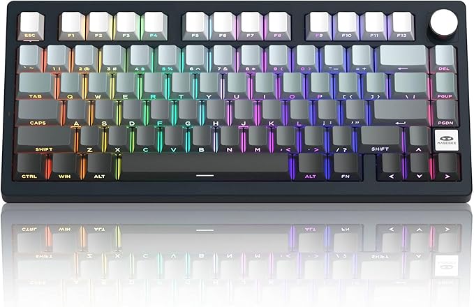 MageGee LIGHT75 Wireless Creamy Keyboard, Tri-Mode Bluetooth/2.4GHz/USB-C RGB Backlit, Gasket Hot Swappable Custom Gaming Keyboard for Win/Mac/PC, with Knob, Side Printed PBT Keycaps, Black