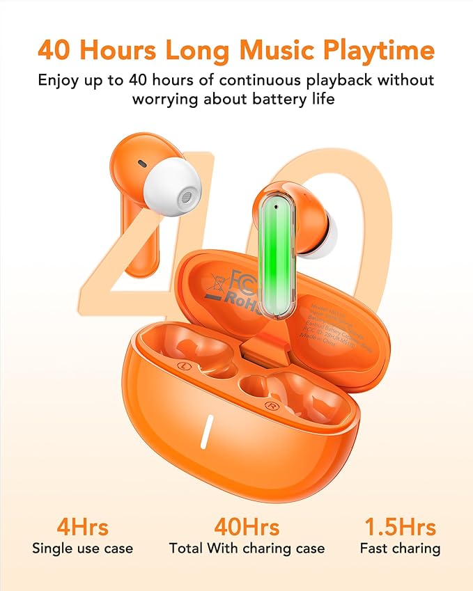 MS110 Wireless Ear Buds,40h Playtime Earbuds with Ai Translation Earbuds Real Time, 6.0 Bluetooth Earbuds,IPX5 Waterproof & Active Noise Cancelling Earphones for Phones/Meeting/Travel/Learning /Sports