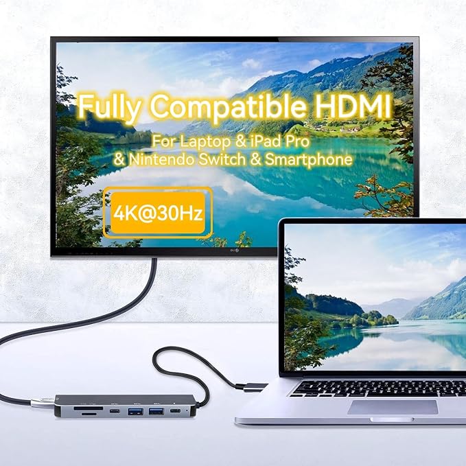 USB C Hub Multiport Adapter, 7 in 1 USBC Dongle with 4K HDMI, 100W PD Charging, USB 3.0, SD/TF Card Reader, USB-C Docking Station for MacBook Pro/Air, Chromebook, Dell, HP and Other Type C Laptops