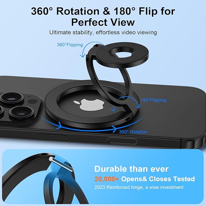Magnetic Phone Ring Holder for MagSafe Gym Phone Grip Stand Finger Ring Kickstand Dual-Sided Magnetic Stand for iPhone 17 16 Pro Max 16e 15 14 13 12 Pro Max,Samsung,Compatible for Wireless Car Mount