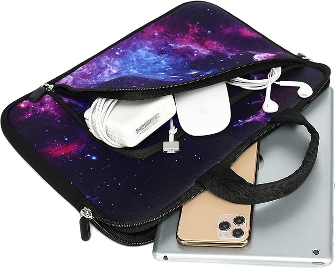 14 15 15.4 15.6 inch Laptop Handle Bag Computer Protect Case Pouch Holder Notebook Sleeve Neoprene Cover Soft Carrying Case with Extra Pockets For Dell Lenovo HP Chromebook (Purple Galaxy 1)