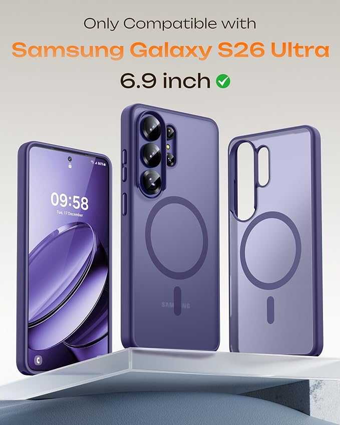 TOCOL for Samsung Galaxy S26 Ultra Case, Built-in Magnetic Ring, Drop Protection, Slim Translucent Matte Phone Case for Galaxy S26 Ultra 6.9 inch (Midnight Purple)